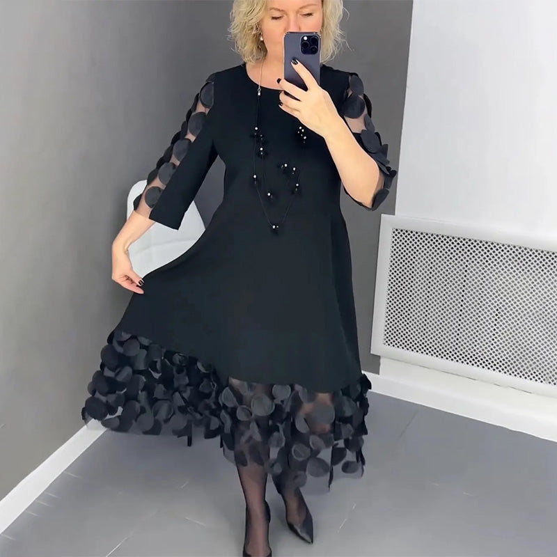 🔥👗Plusz méret kigömbölyödött ruha pöttyös dekorációval