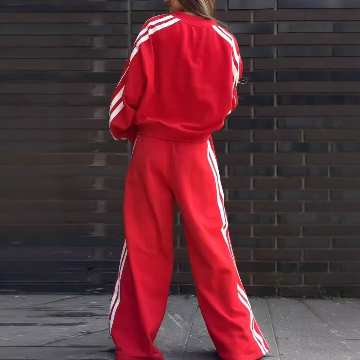 🔥👚👖V-nyakú pulóver és széles szárú nadrág 2 részes szett