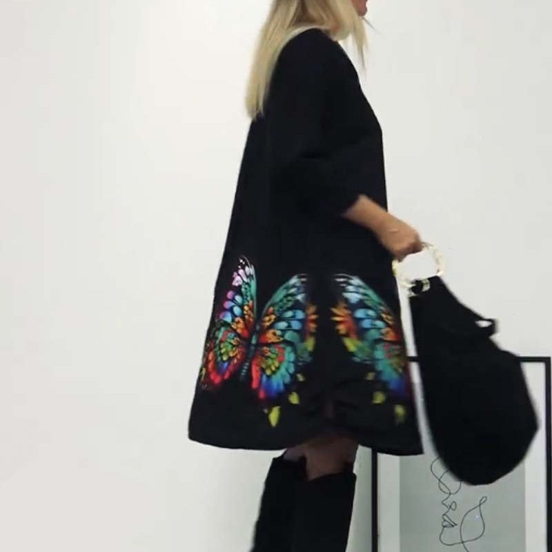 🔥👗Női laza pillangó nyomtatás kerek nyakú ruha