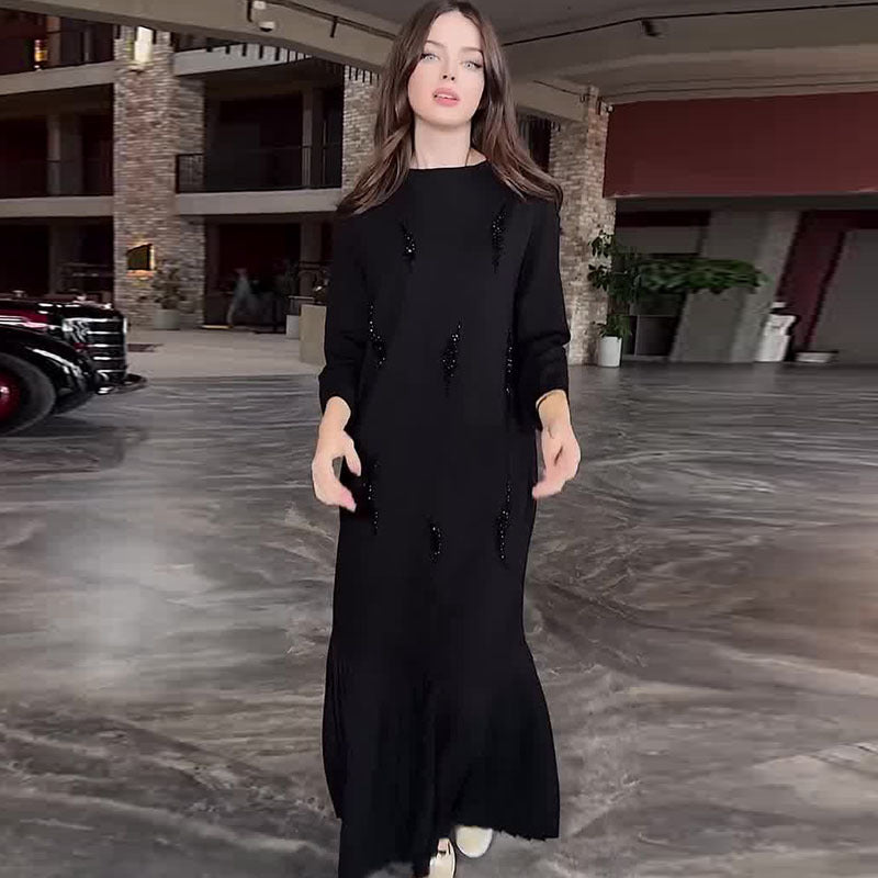 🔥👗Elegáns kerek nyakú flitteres bokahosszúságú ruha