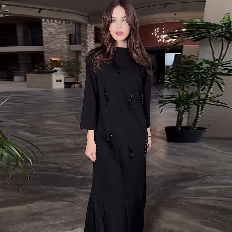 🔥👗Elegáns kerek nyakú flitteres bokahosszúságú ruha