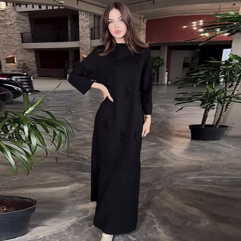 🔥👗Elegáns kerek nyakú flitteres bokahosszúságú ruha