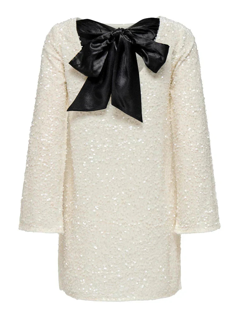 🔥👗Dancing All Night Sequin Back Bow Loose Mini Cute ruha 🎀
