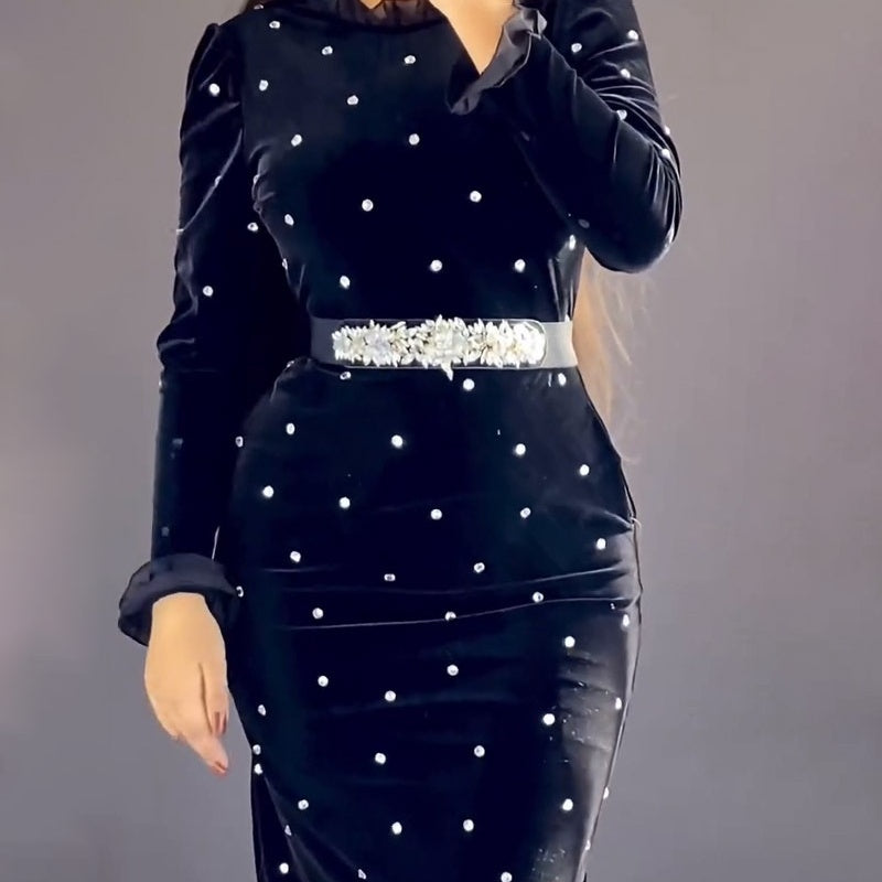 🔥👗Női strasszos ruha fodros fodros szegéllyel