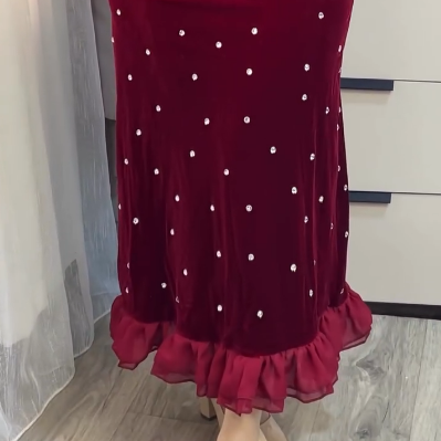 🔥👗Női strasszos ruha fodros fodros szegéllyel