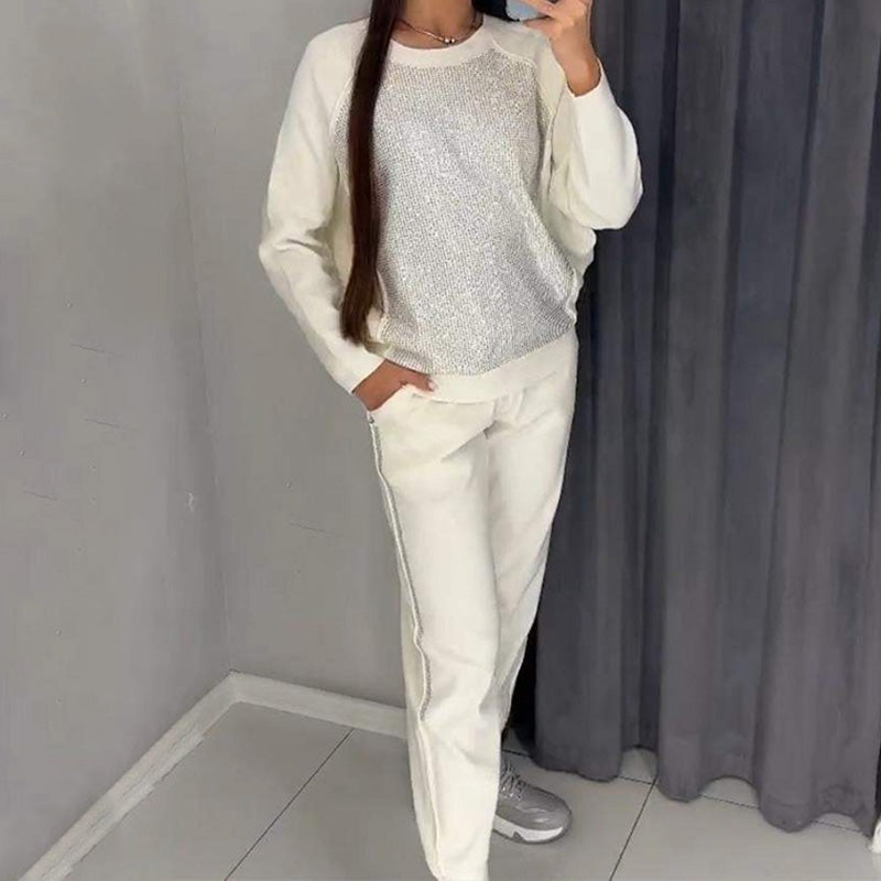 🔥👚👖Női pulóver strasszos csillogással és 2 darabos alkalmi nadrág szett