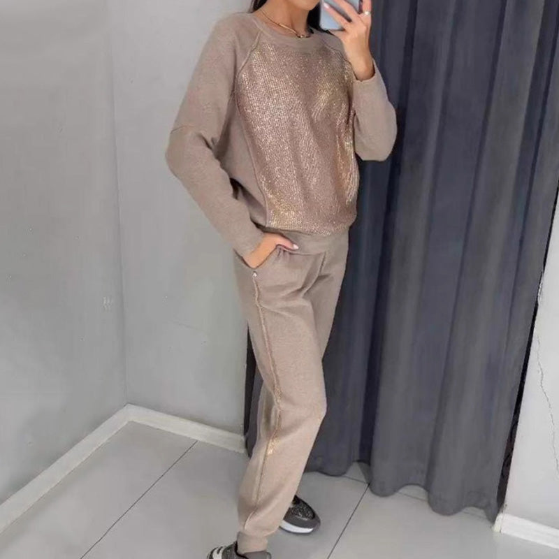 🔥👚👖Női pulóver strasszos csillogással és 2 darabos alkalmi nadrág szett