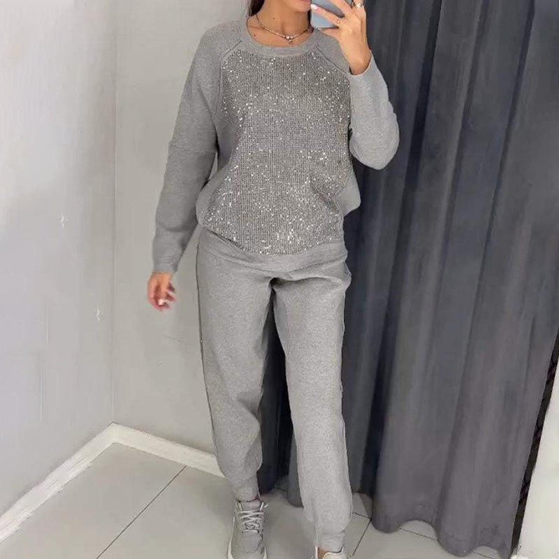 🔥👚👖Női pulóver strasszos csillogással és 2 darabos alkalmi nadrág szett