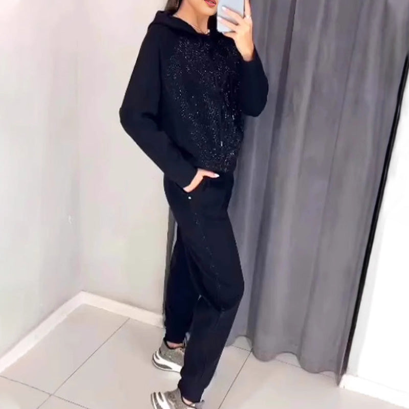 🔥👚👖Női pulóver strasszos csillogással és 2 darabos alkalmi nadrág szett