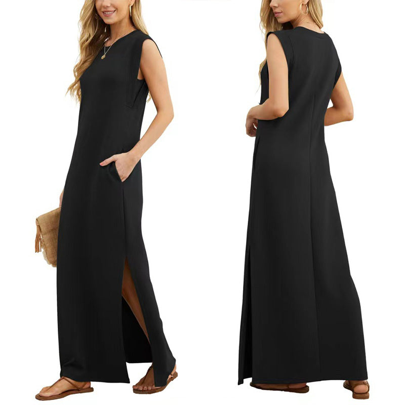 🔥👗Női alkalmi ruha gyűrődések nélkül, alul résszel✨