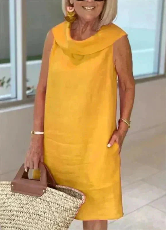 🔥👗2025 Pamut és lenvászon állógalléros ruha