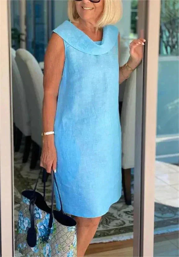 🔥👗2025 Pamut és lenvászon állógalléros ruha