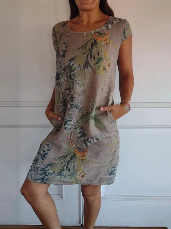 🔥👗Női botanikai mintás kerek nyakú ruha
