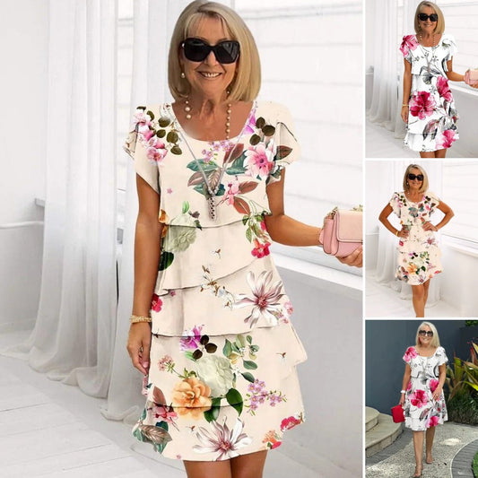 🌸Tavaszi akciók【S-5XL】🌸 Többnövényes virágos nyomtatott kaszkád ruha