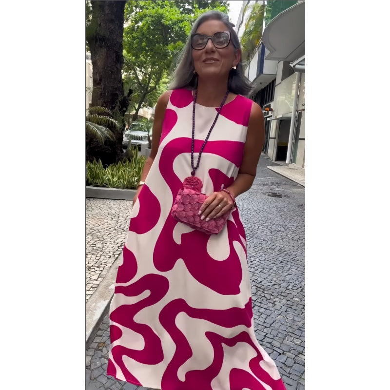 🔥👗Kerek nyakú nyomtatott ujjatlan alkalmi divat ruhák