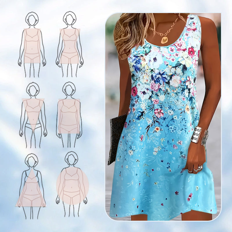🔥👗【S-2XL】Virágos, ujjatlan nyári női ruha