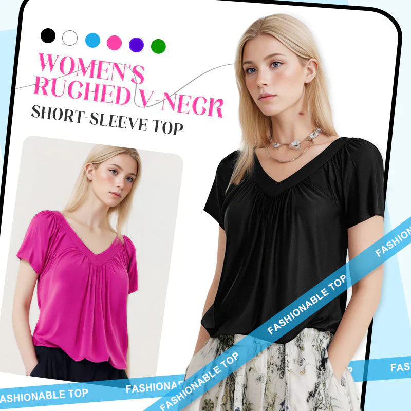 🔥👚Női lezser rakott V-nyakú rövid ujjú felső