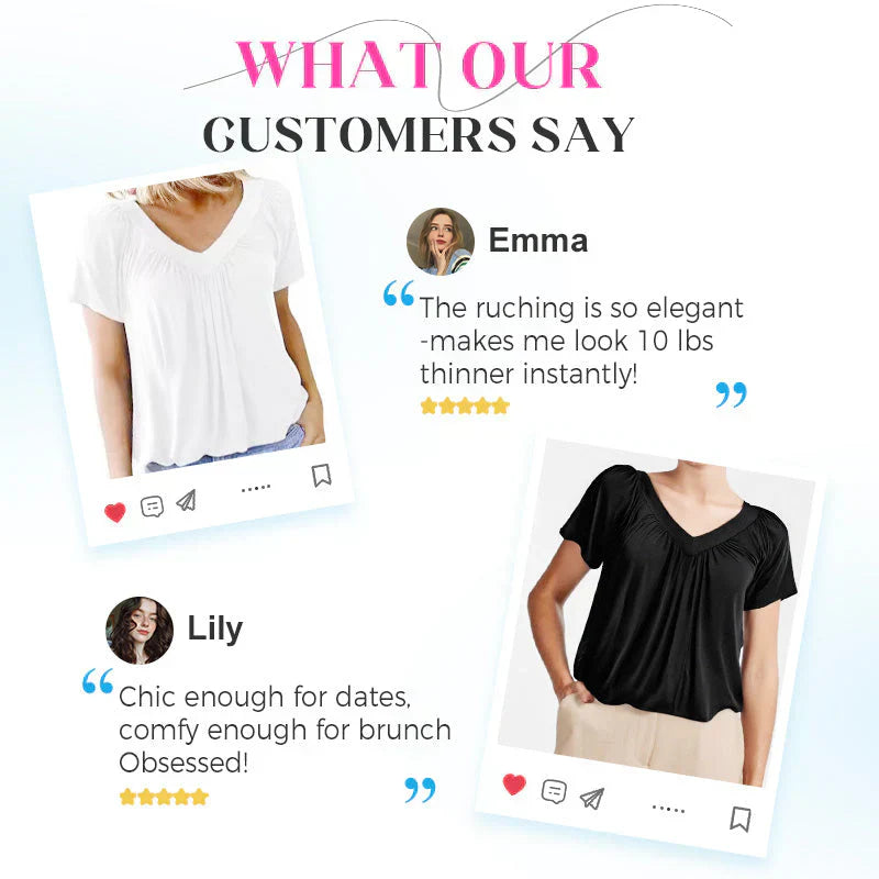 🔥👚Női lezser rakott V-nyakú rövid ujjú felső