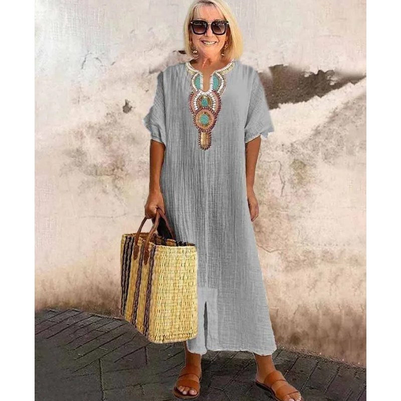 🔥👗【S-4XL】🌺Női laza pamut lenvászon hímzett ruhák