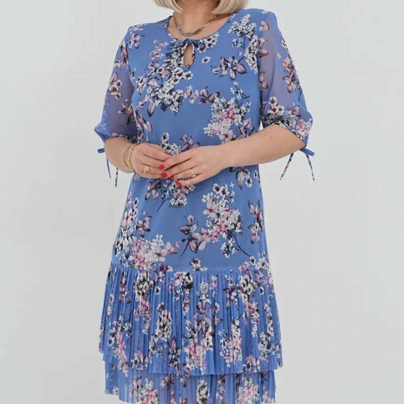 🔥👗Elegáns sifon hosszú pliszírozott ruha rövid ujjakkal