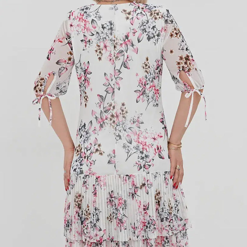 🔥👗Elegáns sifon hosszú pliszírozott ruha rövid ujjakkal