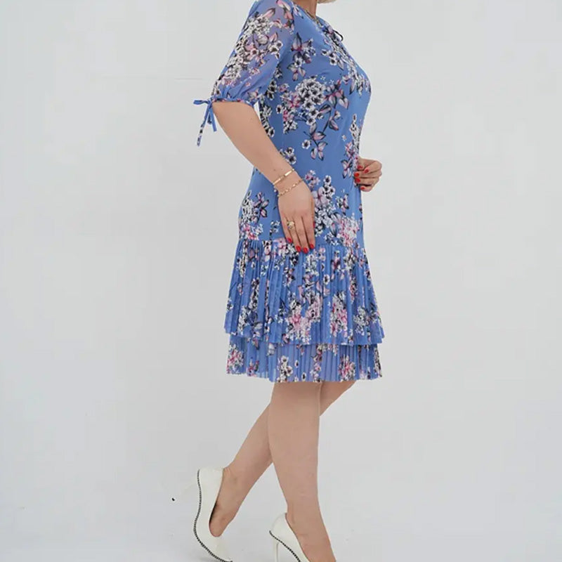 🔥👗Elegáns sifon hosszú pliszírozott ruha rövid ujjakkal