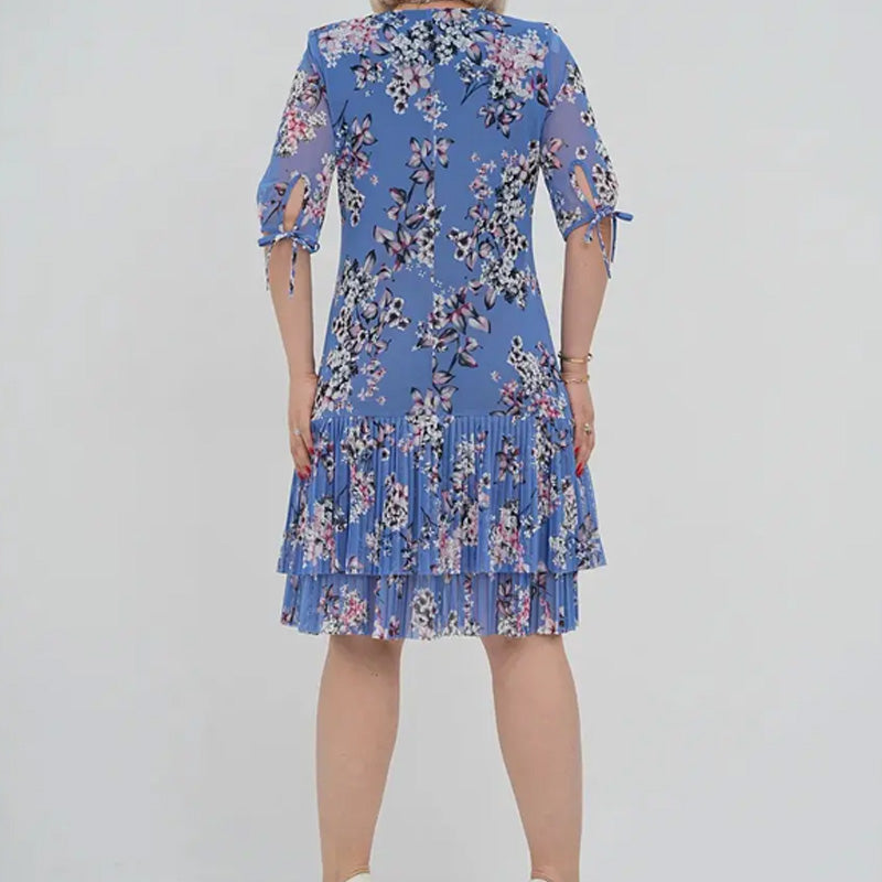 🔥👗Elegáns sifon hosszú pliszírozott ruha rövid ujjakkal