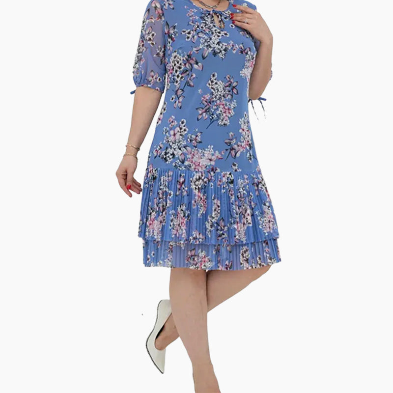 🔥👗Elegáns sifon hosszú pliszírozott ruha rövid ujjakkal