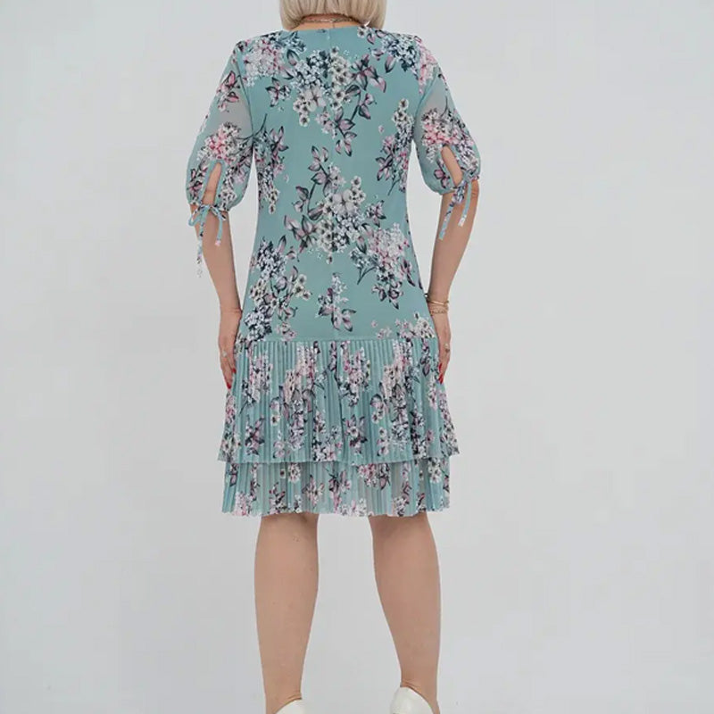 🔥👗Elegáns sifon hosszú pliszírozott ruha rövid ujjakkal