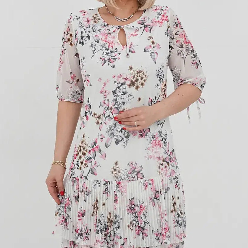 🔥👗Elegáns sifon hosszú pliszírozott ruha rövid ujjakkal