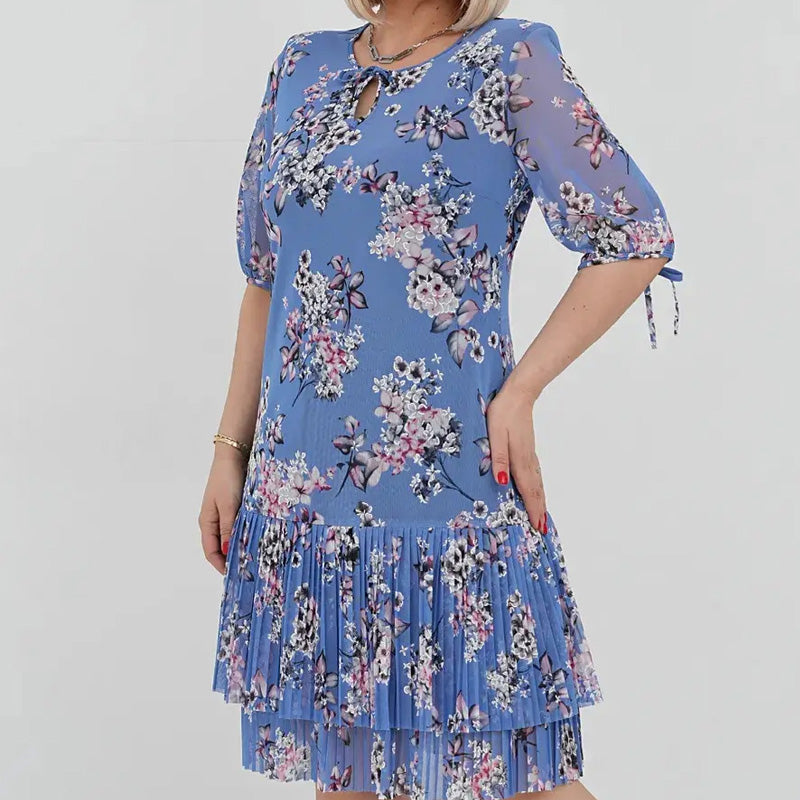 🔥👗Elegáns sifon hosszú pliszírozott ruha rövid ujjakkal
