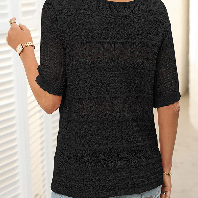 🔥👚【S-XL】Női kerek nyakú, rövid ujjú, kivágott pulóver kivágással