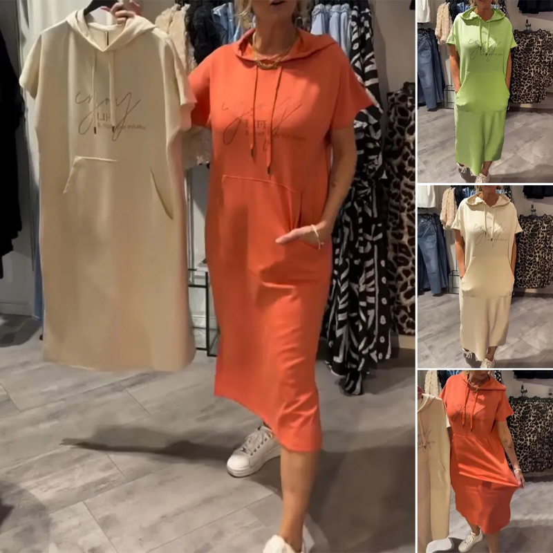 🔥👗【S-3XL】Női rövid ujjú kapucnis ruha