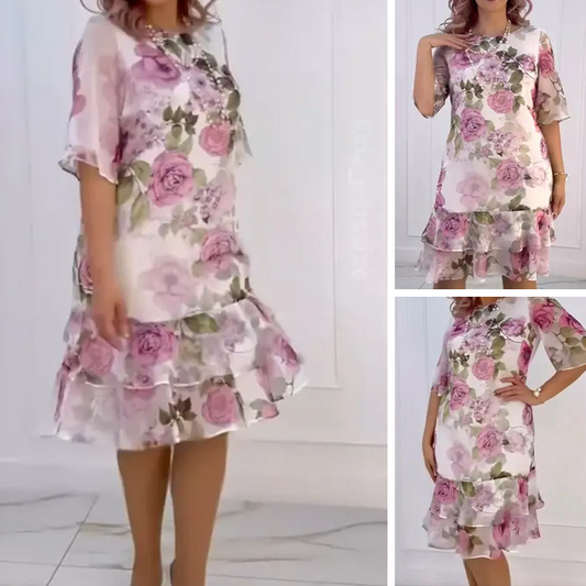 🔥👗【S-4XL】Rózsaszín rózsa réteges fodros ruha