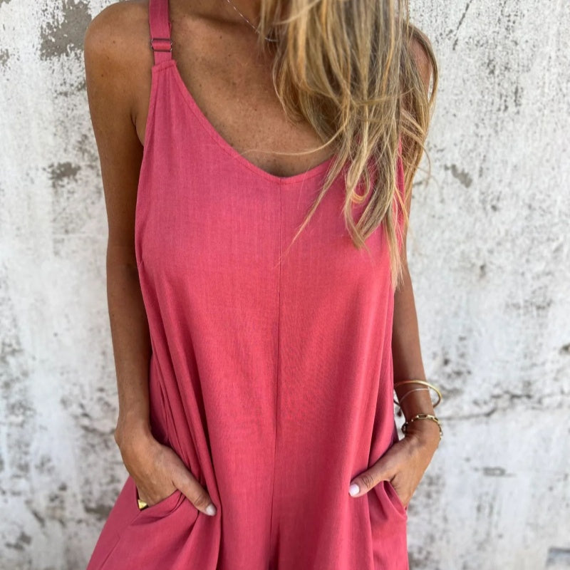 🔥👗【S-3XL】Laza pamut vászon kezeslábas