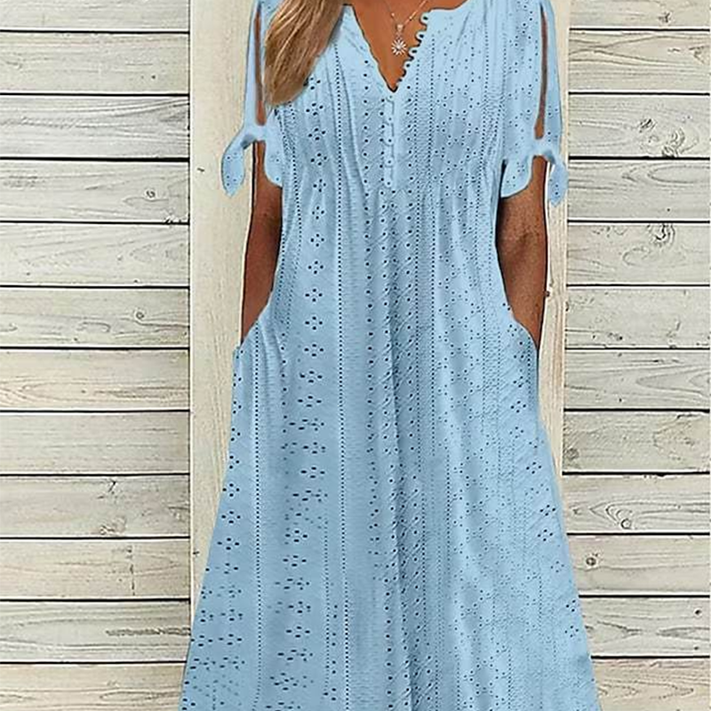 🔥👗Női elegáns V-nyakú üreges egyszínű ruha