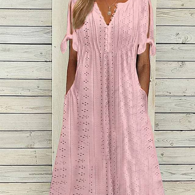 🔥👗Női elegáns V-nyakú üreges egyszínű ruha