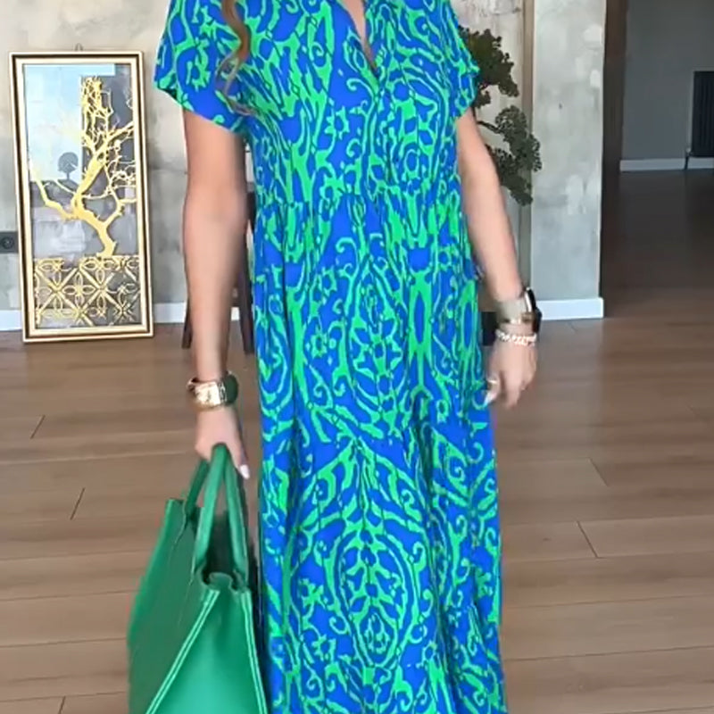 🔥👗Női alkalmi nyomtatás A vonalú hosszú ruha