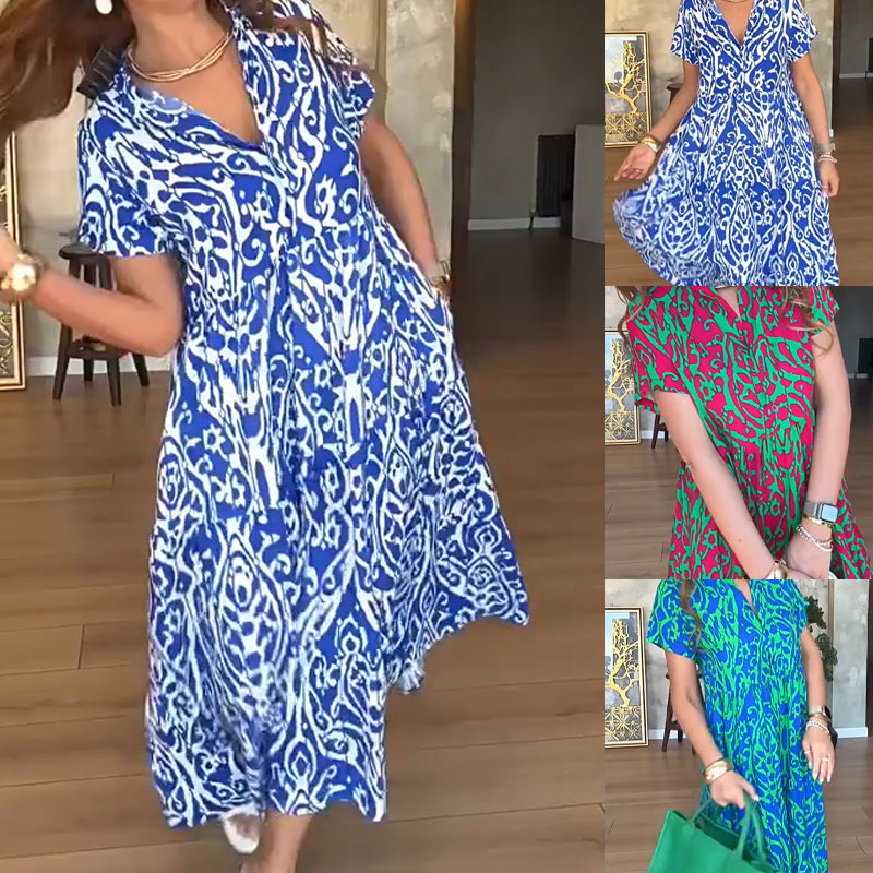 🔥👗Női alkalmi nyomtatás A vonalú hosszú ruha