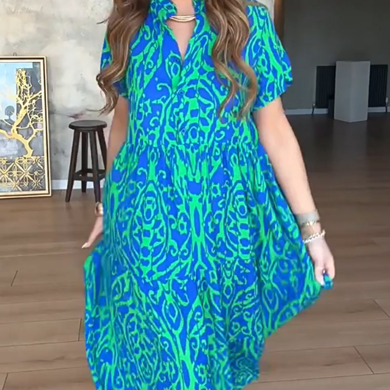 🔥👗Női alkalmi nyomtatás A vonalú hosszú ruha