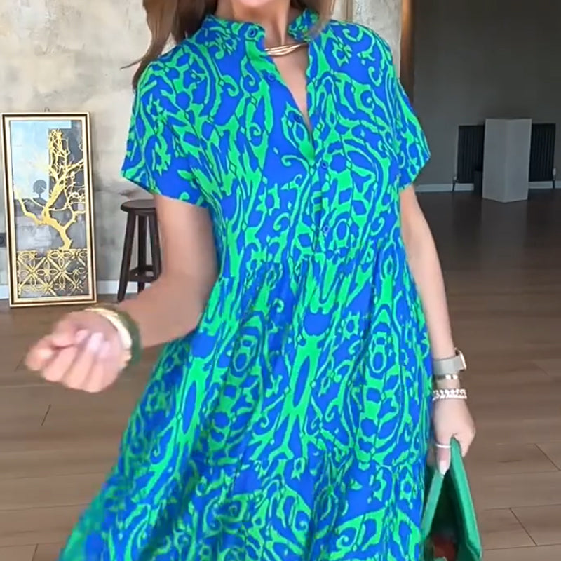 🔥👗Női alkalmi nyomtatás A vonalú hosszú ruha