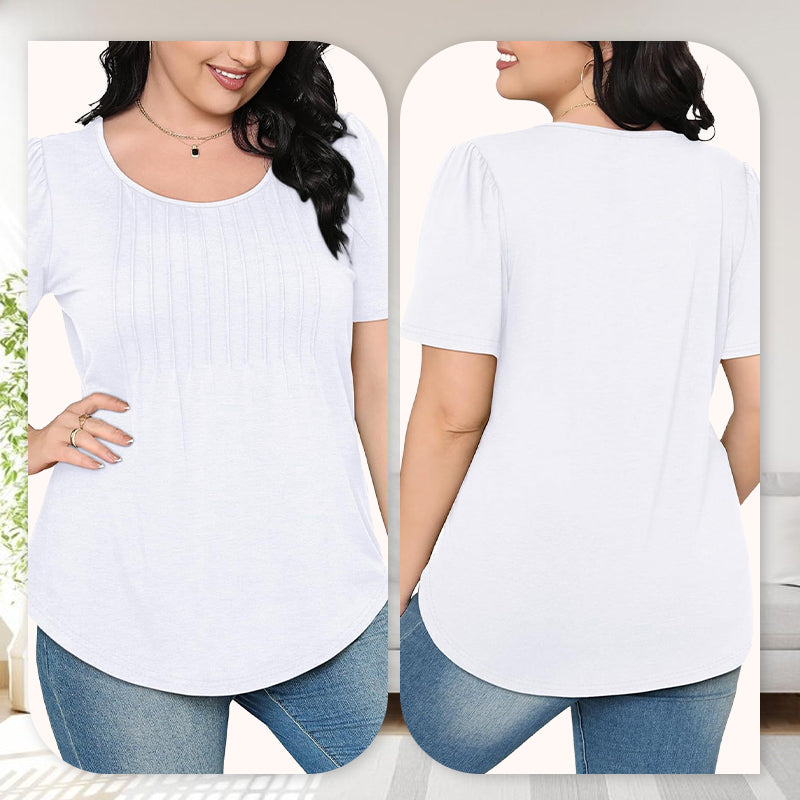🔥👚Női nyári kerek nyakú rövid ujjú pliszírozott póló