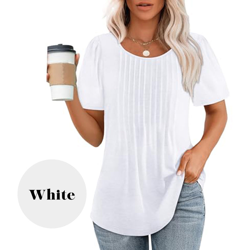 🔥👚Női nyári kerek nyakú rövid ujjú pliszírozott póló