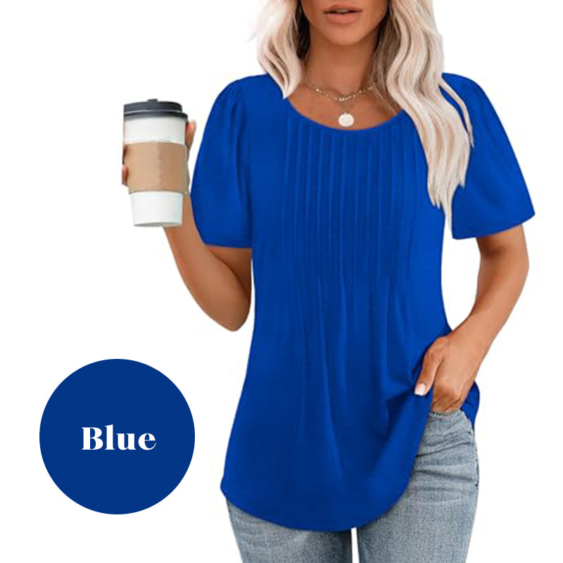 🔥👚Női nyári kerek nyakú rövid ujjú pliszírozott póló