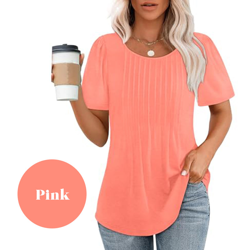 🔥👚Női nyári kerek nyakú rövid ujjú pliszírozott póló