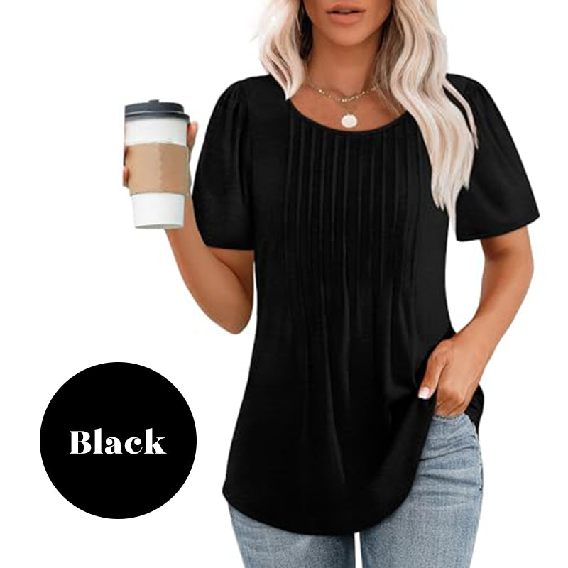 🔥👚Női nyári kerek nyakú rövid ujjú pliszírozott póló