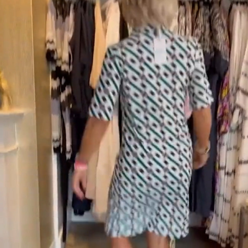🔥👗Ing gallér geometrikus mintás rövid ujjú ruha