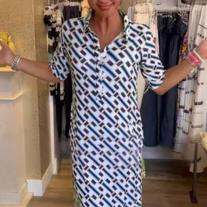 🔥👗Ing gallér geometrikus mintás rövid ujjú ruha