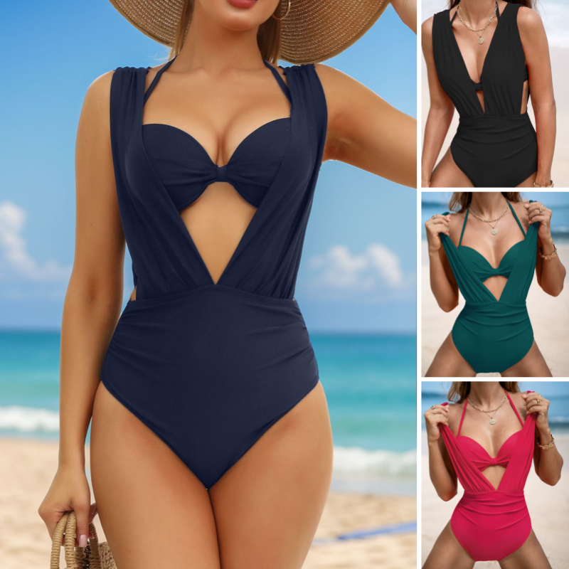 🔥👙Női nyakkendő egyszínű fürdőruha 2 részes készlet