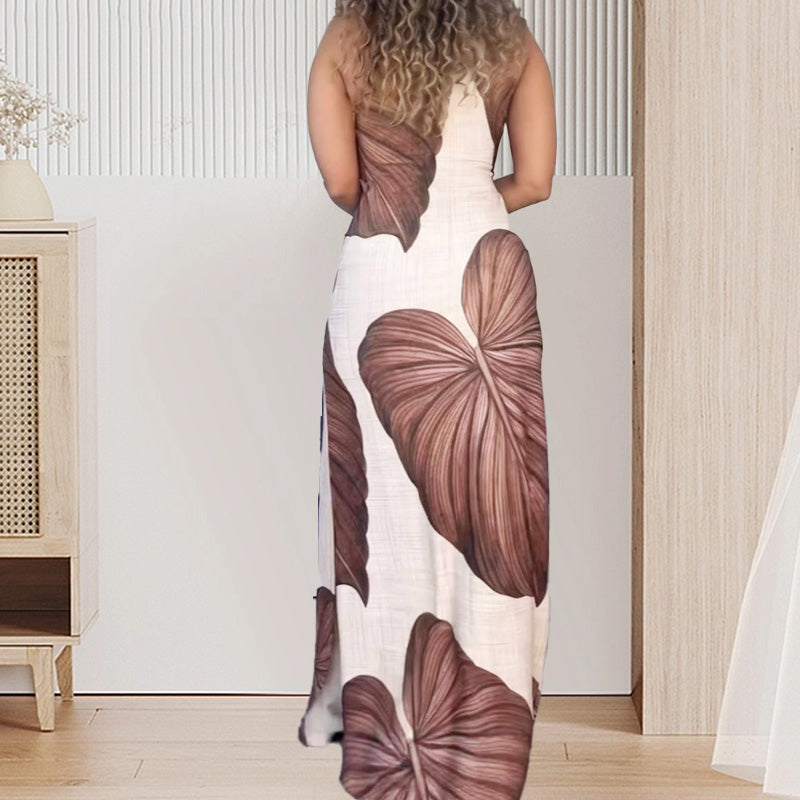 ✨🎊Nyári újdonság 🎊Pálmaleveles egyvállas karcsúsított maxi ruha